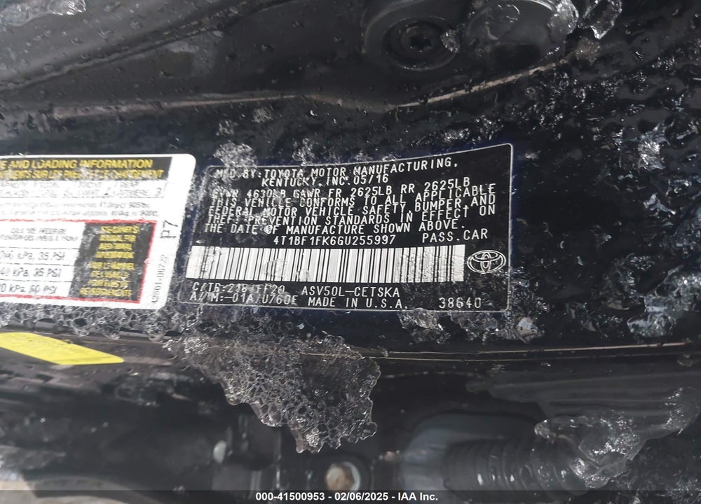 2016 TOYOTA CAMRY VIN: 4T1BF1FK6GU255997
