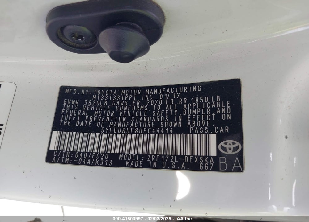 2017 TOYOTA COROLLA SE VIN: 5YFBURHE8HP644414