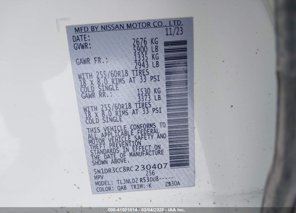 2024 NISSAN PATHFINDER VIN: 5N1DR3CC8RC230407