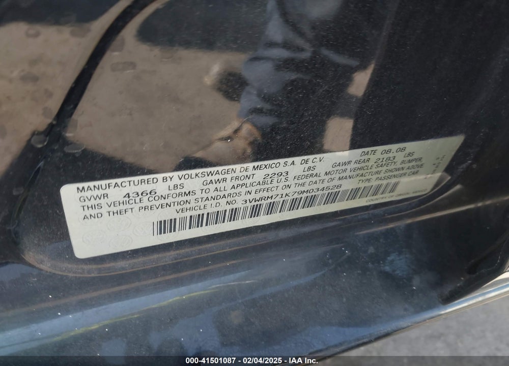 2009 VOLKSWAGEN JETTA VIN: 3VWRM71K79M034528