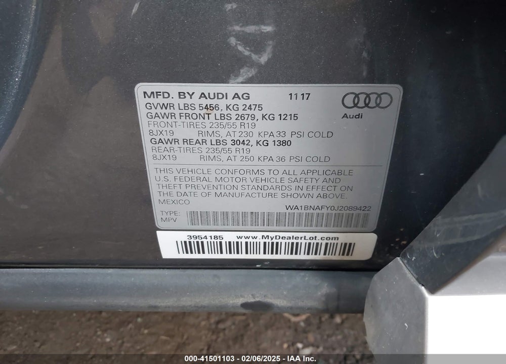 2018 AUDI Q5 2.0T PREMIUM/2.0T TECH PREMIUM VIN: WA1BNAFY0J2089422
