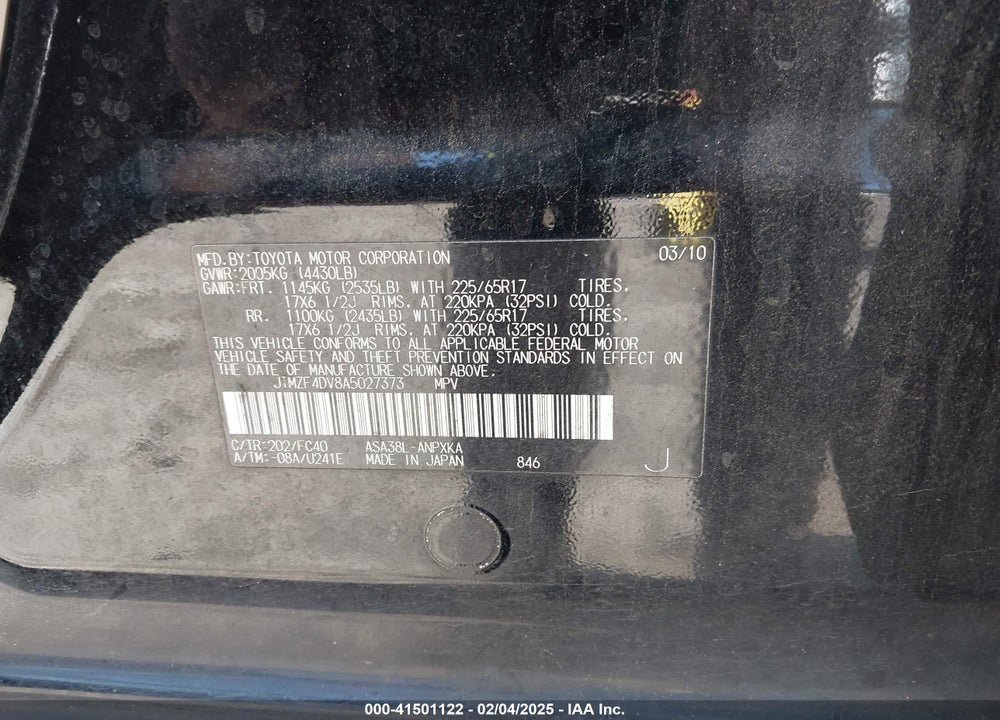 2010 TOYOTA RAV4 VIN: JTMZF4DV8A5027373