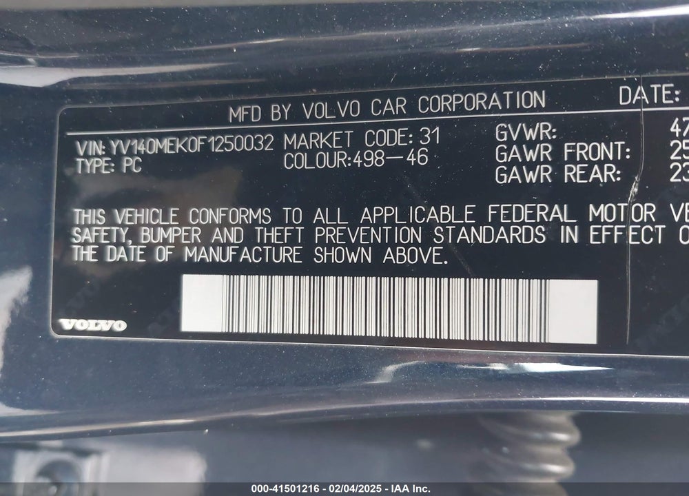 2015 VOLVO V60 T5 PREMIER VIN: YV140MEK0F1250032