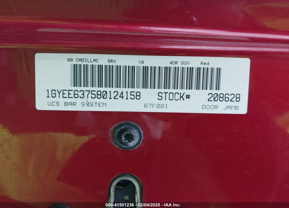 2008 CADILLAC SRX V6 VIN: 1GYEE637580124158