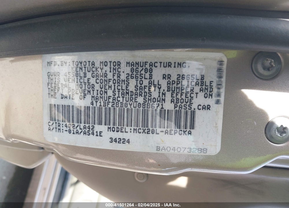 2000 TOYOTA AVALON XLS VIN: 4T1BF28B0YU088671