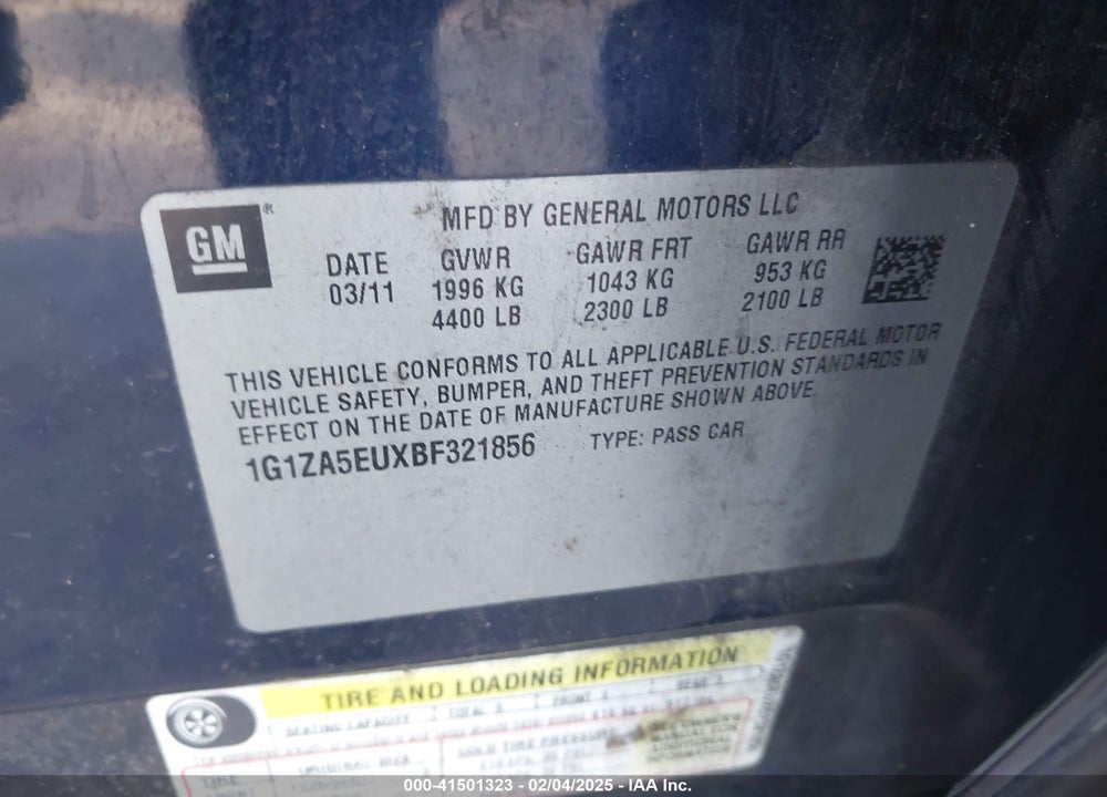 2011 CHEVROLET MALIBU VIN: 1G1ZA5EUXBF321856