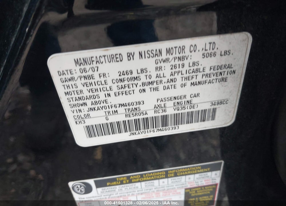 2007 INFINITI M35X VIN: JNKAY01F67M460393