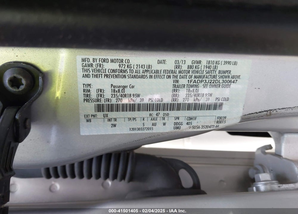2013 FORD FOCUS VIN: 1FADP3J22DL300647