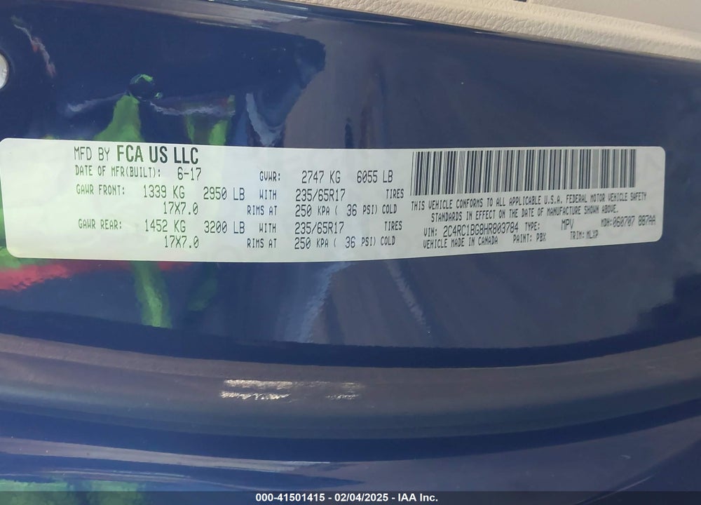 2017 CHRYSLER PACIFICA TOURING L VIN: 2C4RC1BG8HR803784