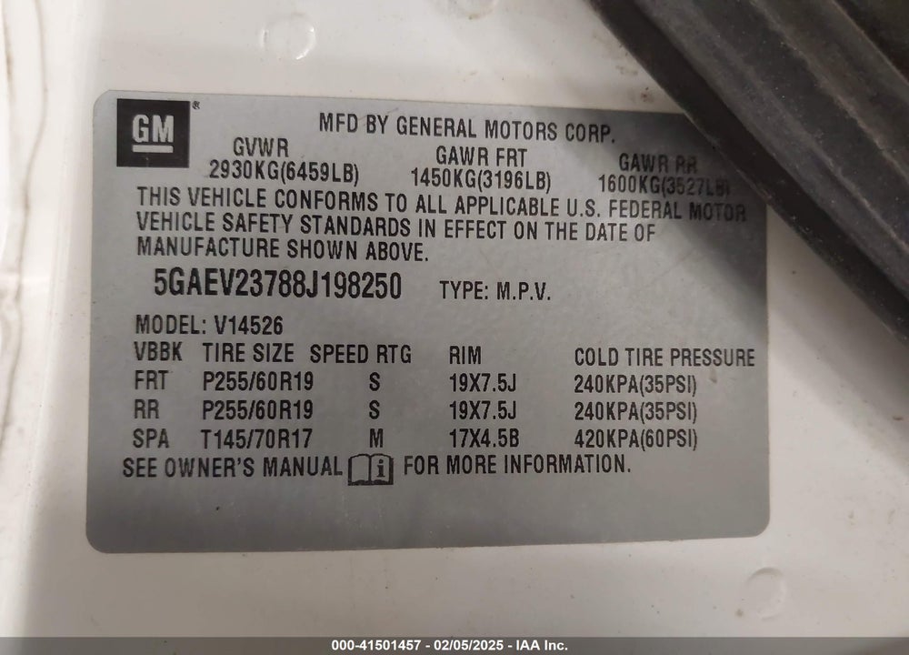 2008 BUICK ENCLAVE CXL VIN: 5GAEV23788J198250