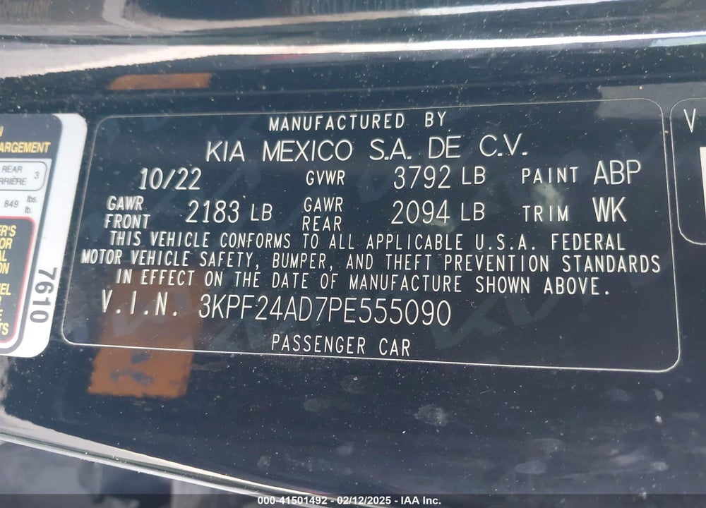 2023 KIA FORTE VIN: 3KPF24AD7PE555090