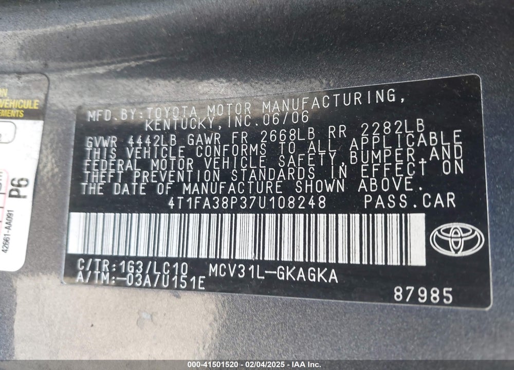 2007 TOYOTA CAMRY SOLARA SLE VIN: 4T1FA38P37U108248