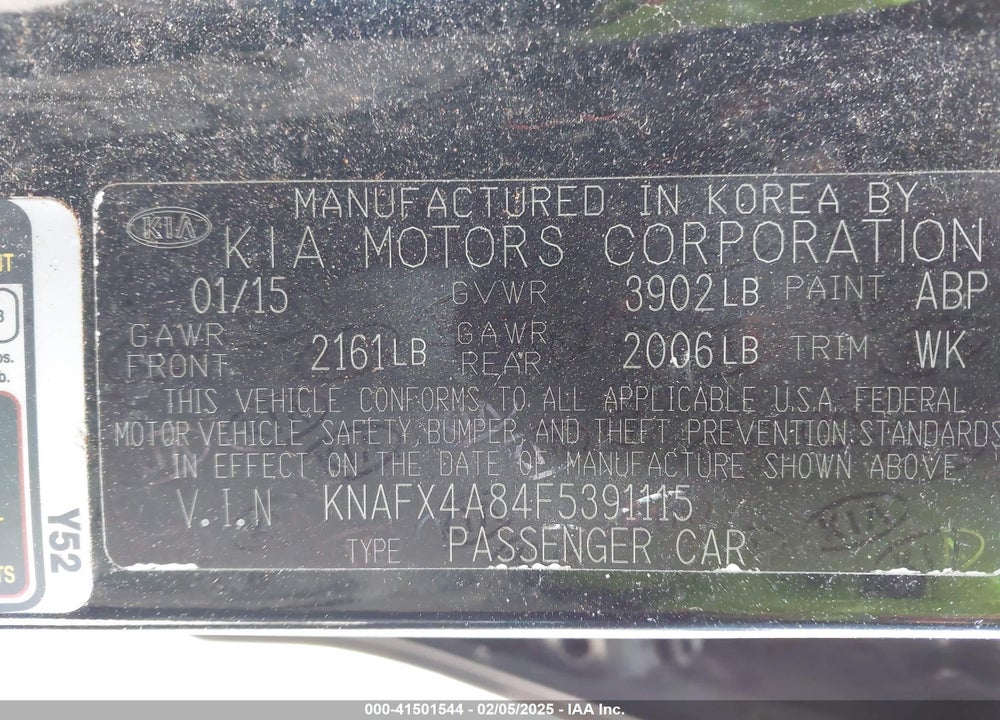 2015 KIA FORTE EX VIN: KNAFX4A84F5391115
