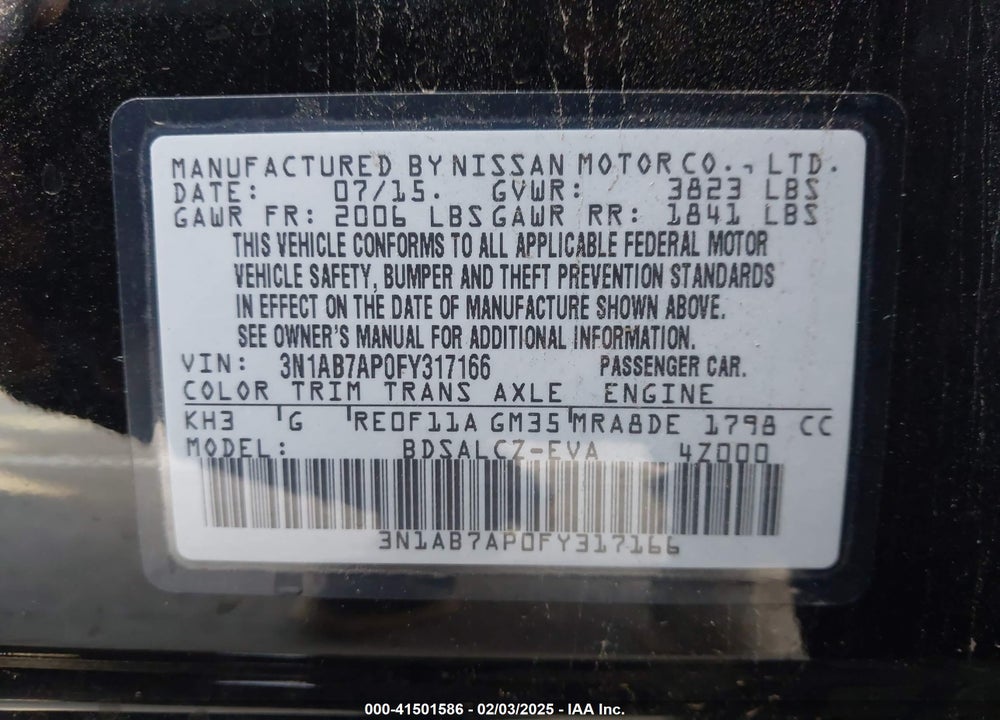 2015 NISSAN SENTRA VIN: 3N1AB7AP0FY317166