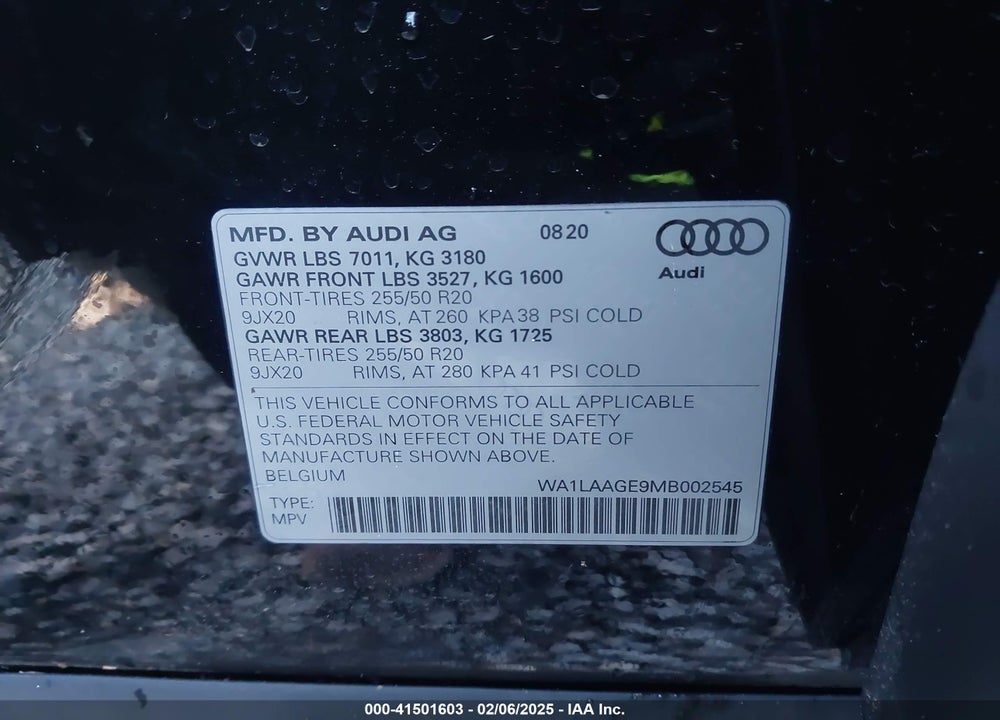 2021 AUDI E-TRON PREMIUM PLUS QUATTRO VIN: WA1LAAGE9MB002545