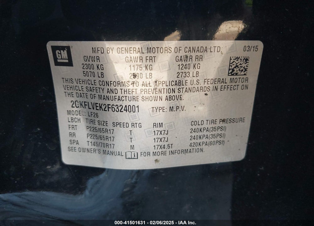 2015 GMC TERRAIN SLE-1 VIN: 2GKFLVEK2F6324001