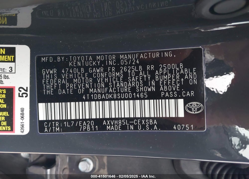 2025 TOYOTA CAMRY VIN: 4T1DBADK8SU001465
