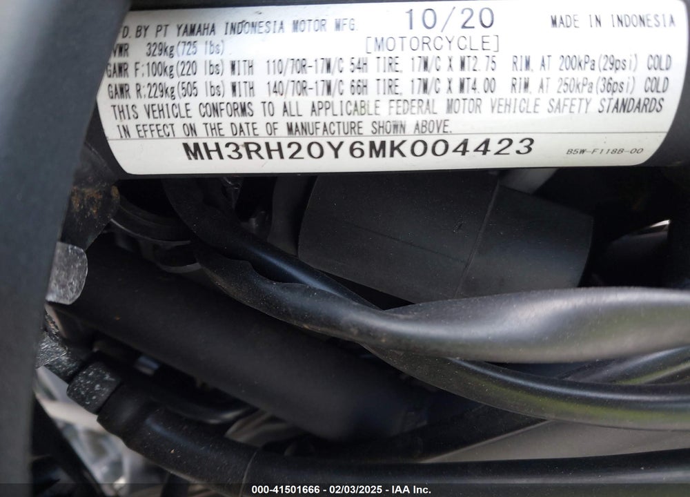 2021 YAMAHA MT-03 VIN: MH3RH20Y6MK004423