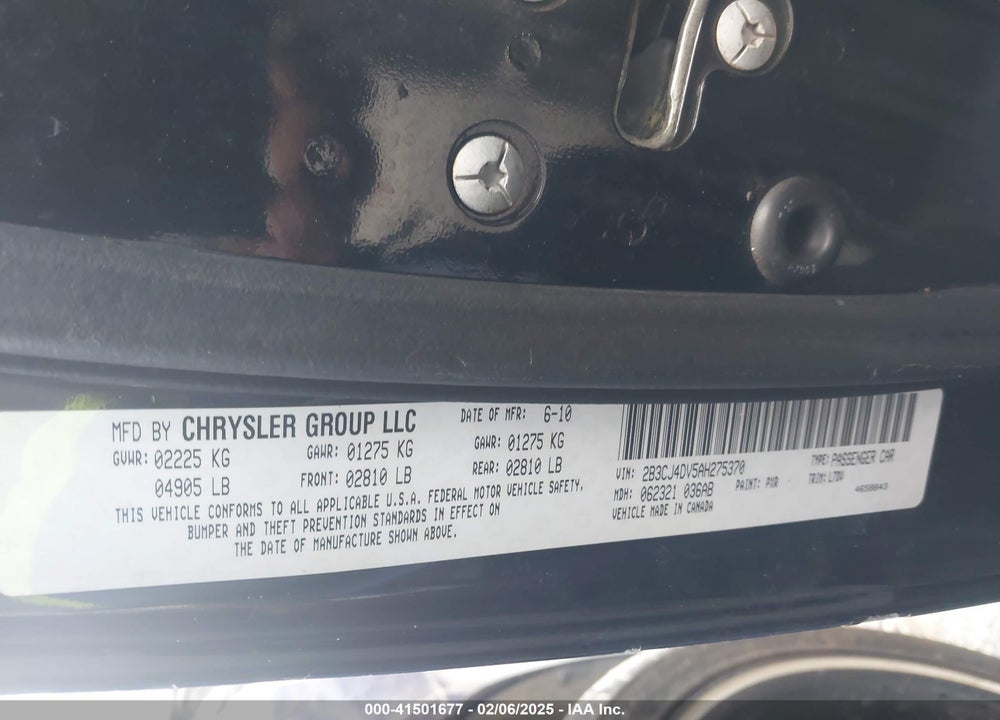 2010 DODGE CHALLENGER VIN: 2B3CJ4DV5AH275370