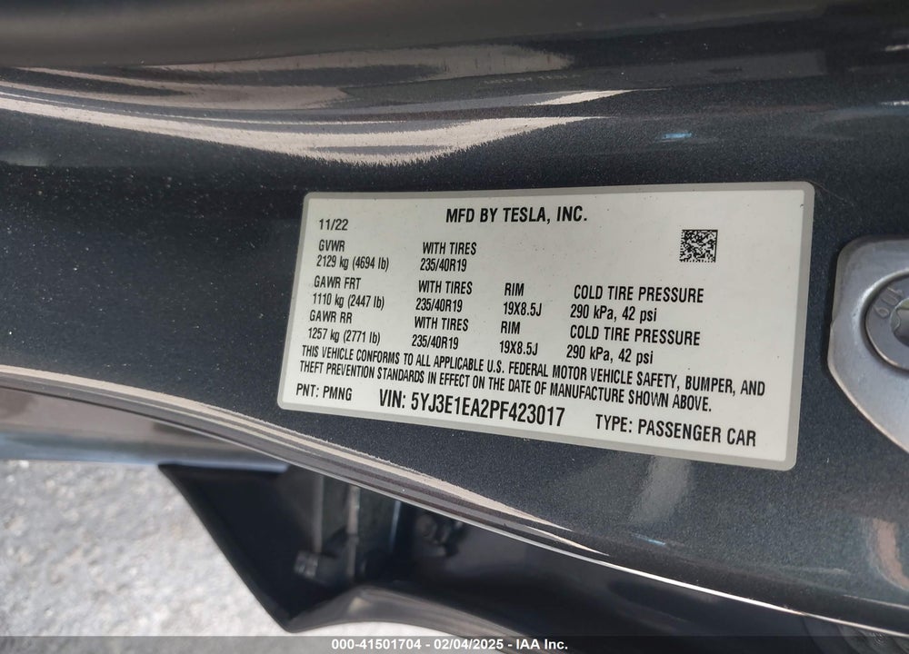 2023 TESLA MODEL 3 VIN: 5YJ3E1EA2PF423017