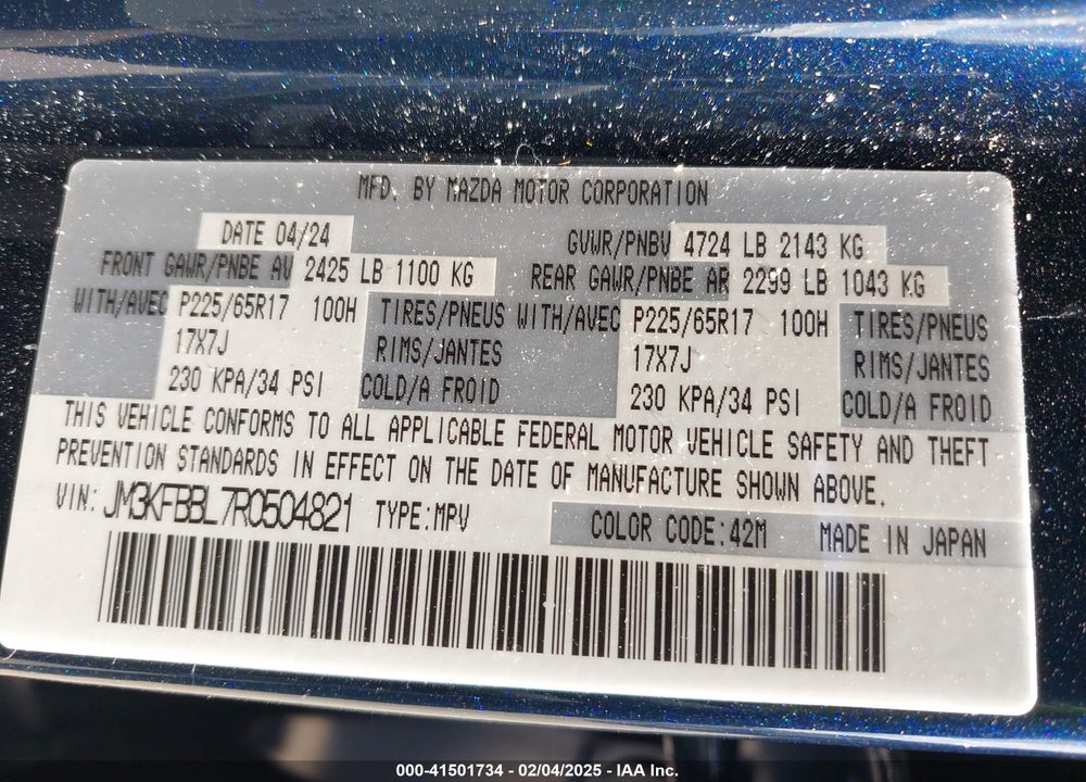 2024 MAZDA CX-5 2.5 S SELECT VIN: JM3KFBBL7R0504821