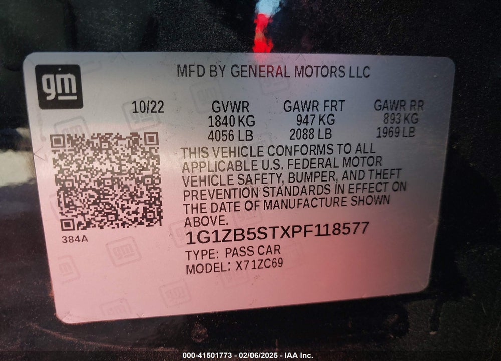 2023 CHEVROLET MALIBU VIN: 1G1ZB5STXPF118577