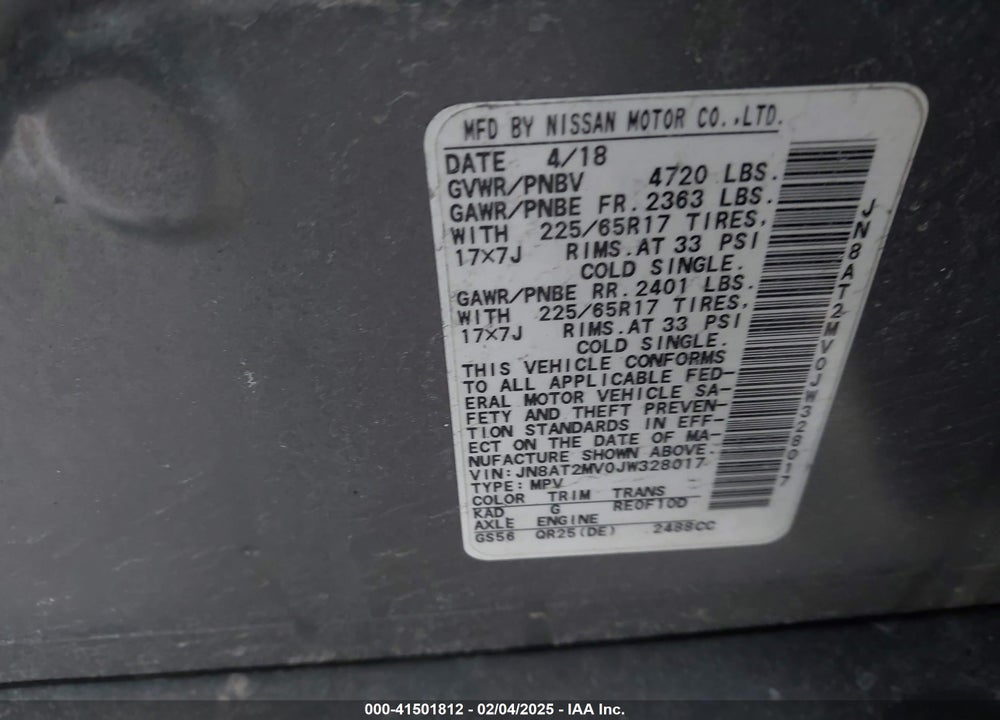 2018 NISSAN ROGUE S VIN: JN8AT2MV0JW328017