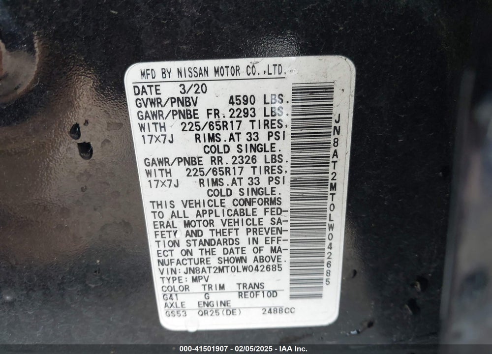 2020 NISSAN ROGUE VIN: JN8AT2MT0LW042685
