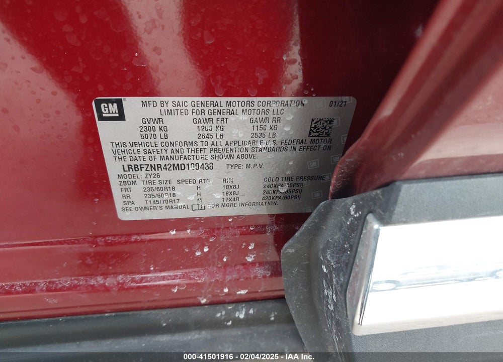 2021 BUICK ENVISION VIN: LRBFZNR42MD100438