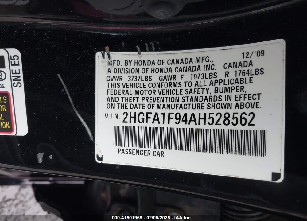 2010 HONDA CIVIC EX-L VIN: 2HGFA1F94AH528562