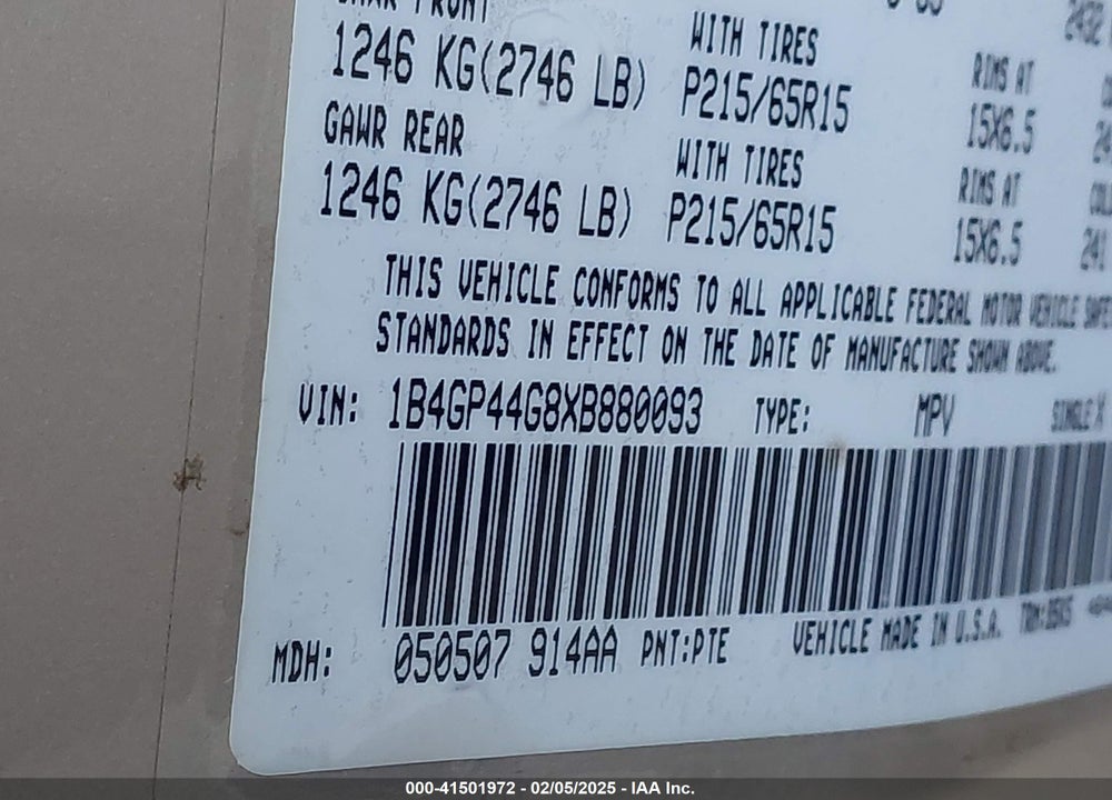 1999 DODGE GRAND CARAVAN SE VIN: 1B4GP44G8XB880093