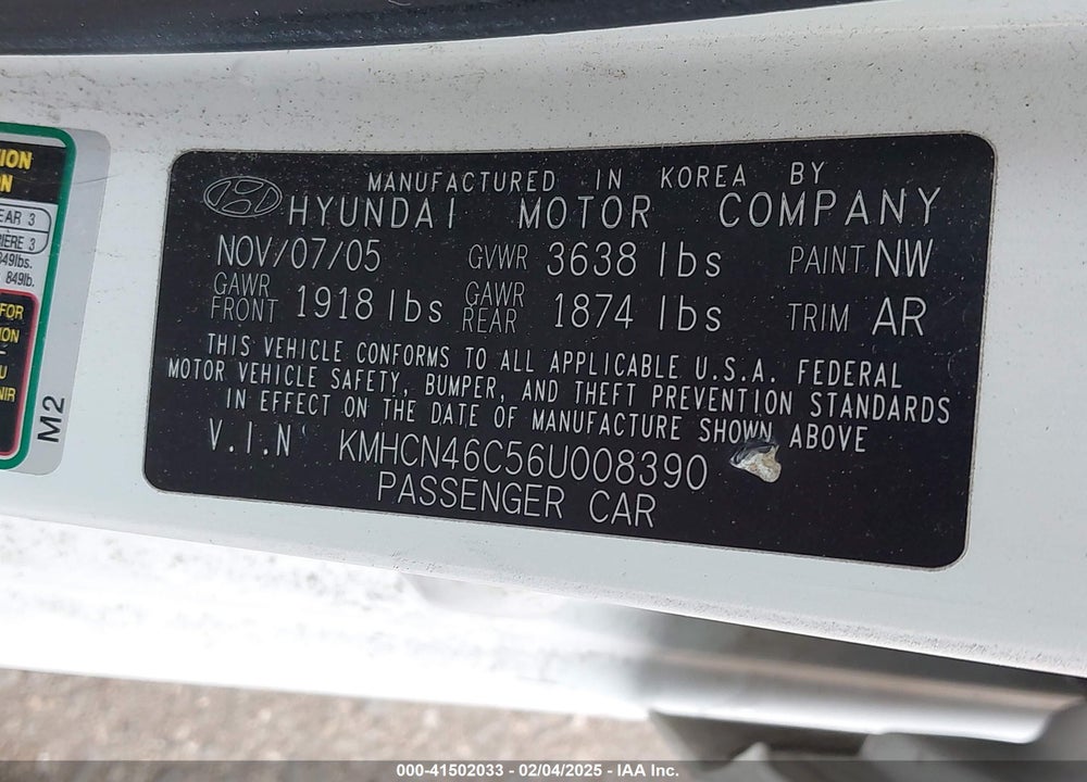 2006 HYUNDAI ACCENT GLS VIN: KMHCN46C56U008390