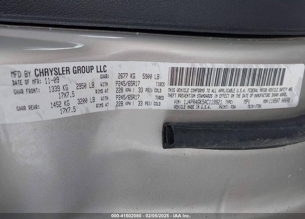 2010 JEEP GRAND CHEROKEE LAREDO VIN: 1J4PR4GK5AC119921