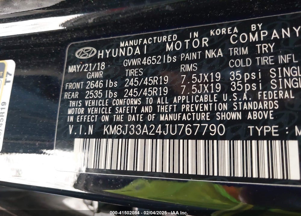 2018 HYUNDAI TUCSON VALUE VIN: KM8J33A24JU767790