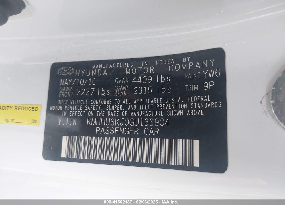 2016 HYUNDAI GENESIS 3.8 ULTIMATE VIN: KMHHU6KJ0GU136904