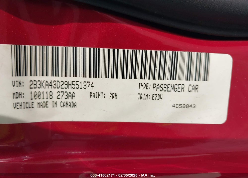 2009 DODGE CHARGER SE VIN: 2B3KA43D29H551374