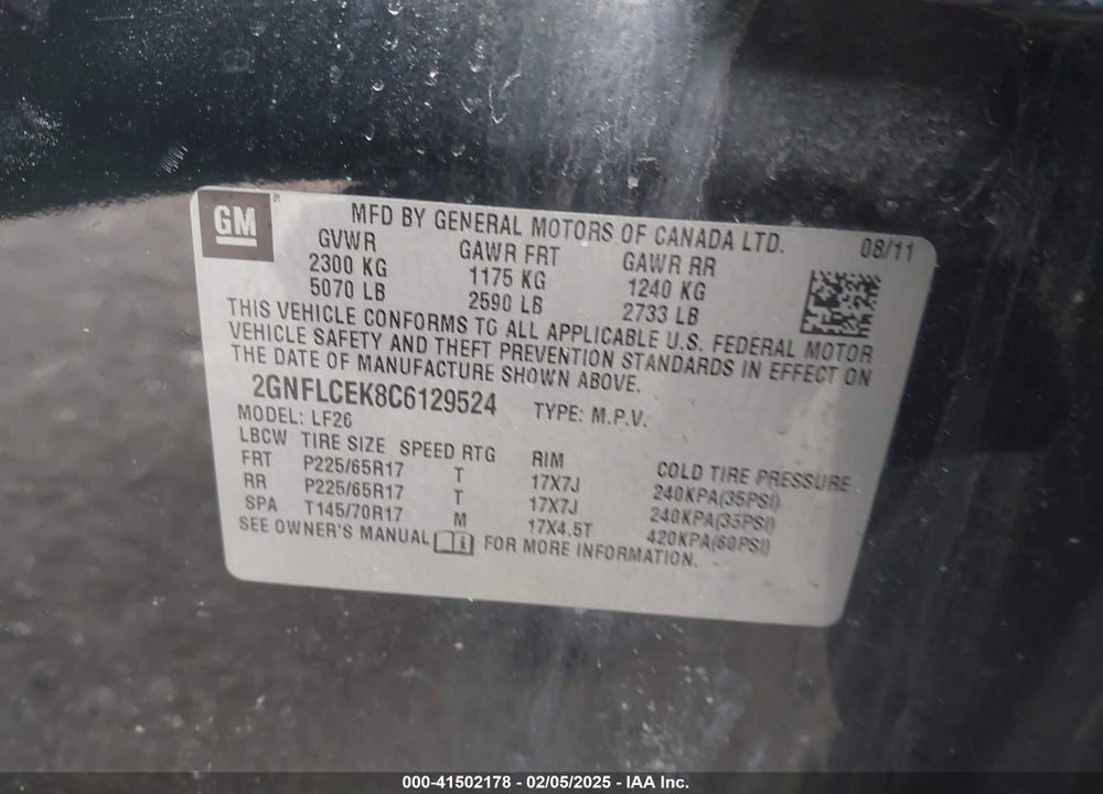2012 CHEVROLET EQUINOX LS VIN: 2GNFLCEK8C6129524