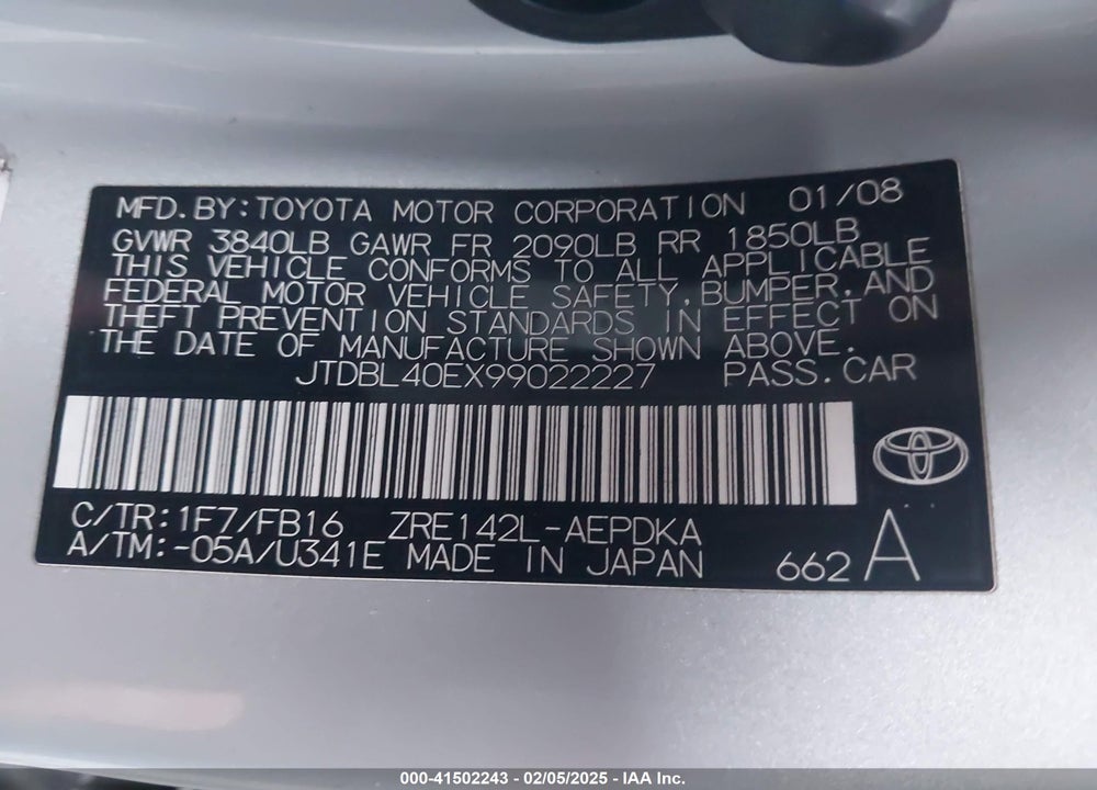 2009 TOYOTA COROLLA VIN: JTDBL40EX99022227