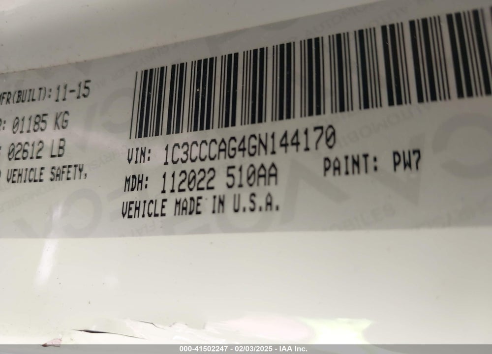 2016 CHRYSLER 200 LIMITED VIN: 1C3CCCAG4GN144170