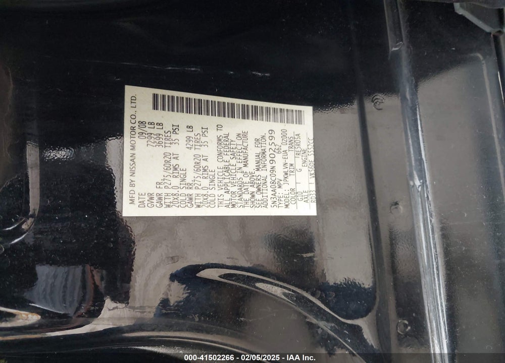 2009 INFINITI QX56 VIN: 5N3AA08C09N902599