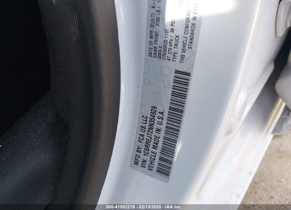 2022 RAM 1500 VIN: 1C6RREJT2NN354929