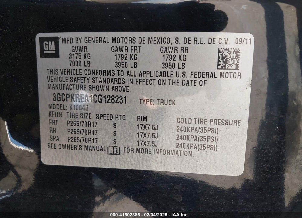 2012 CHEVROLET SILVERADO VIN: 3GCPKREA1CG128231