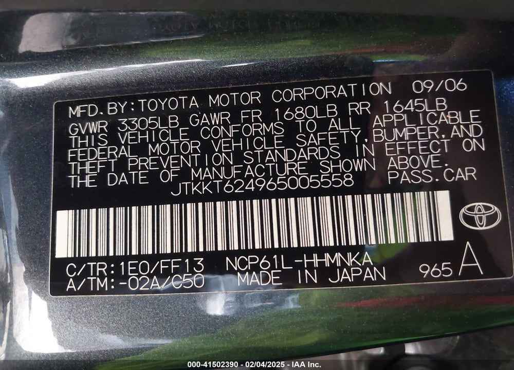 2006 SCION XA VIN: JTKKT624965005558