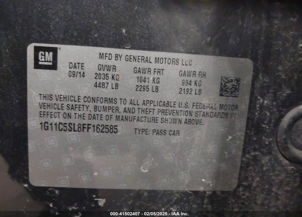 2015 CHEVROLET MALIBU VIN: 1G11C5SL8FF162585