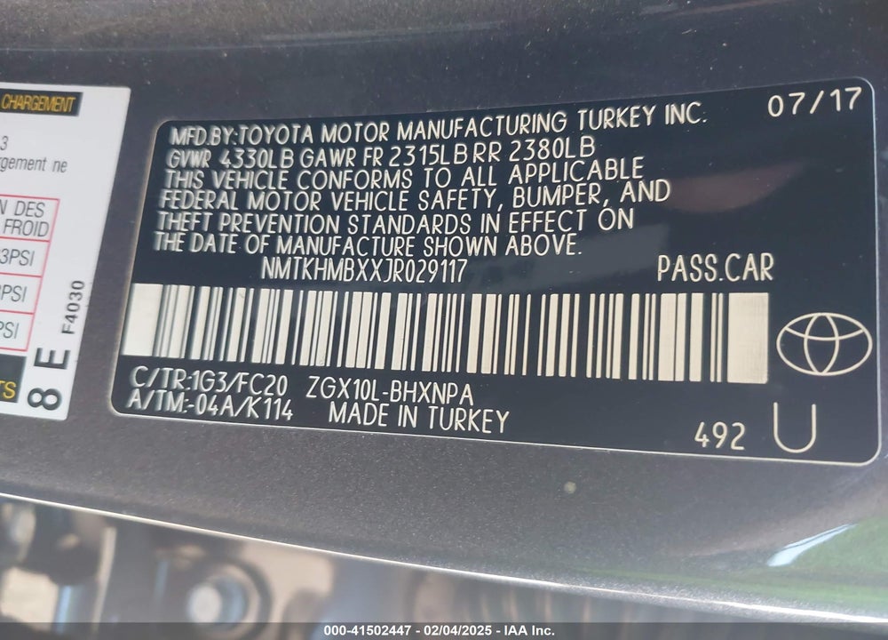 2018 TOYOTA C-HR VIN: NMTKHMBXXJR029117