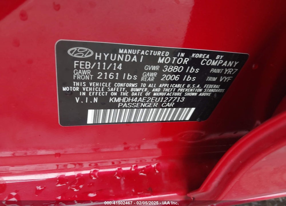 2014 HYUNDAI ELANTRA LIMITED VIN: KMHDH4AE2EU127713
