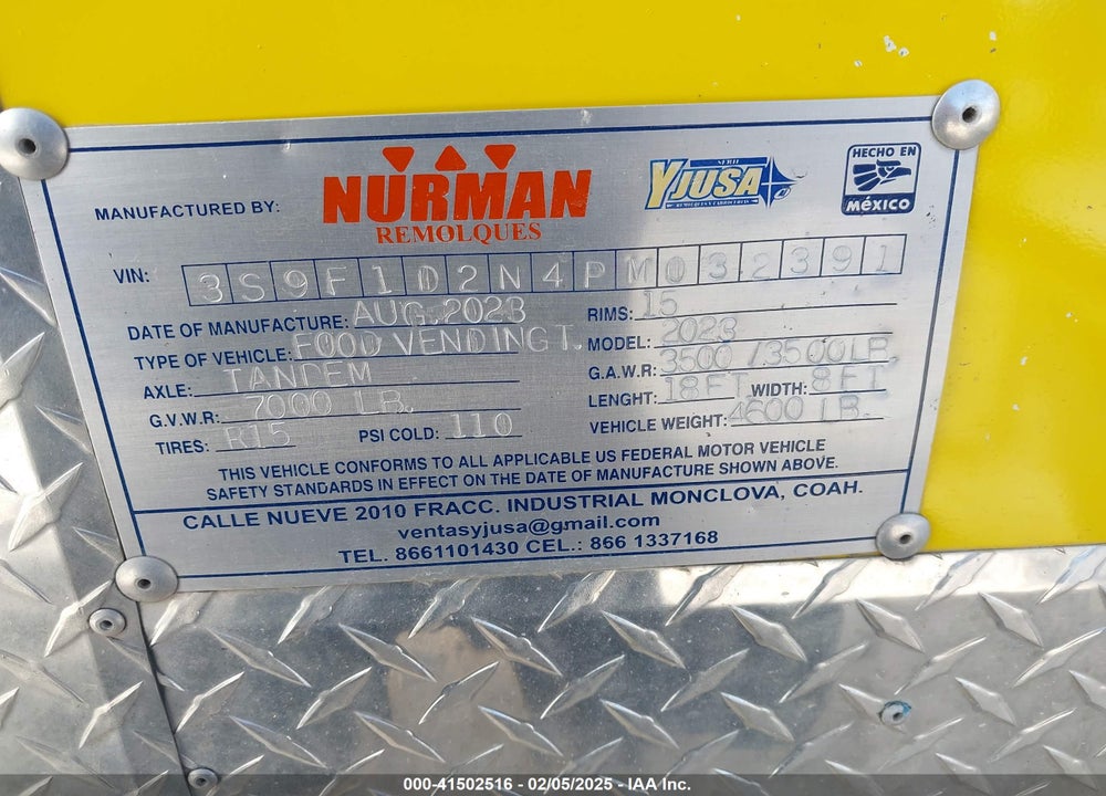 2023 TRAILER NURMAN CONCESSION VIN: 3S9F1D2N4PM032391