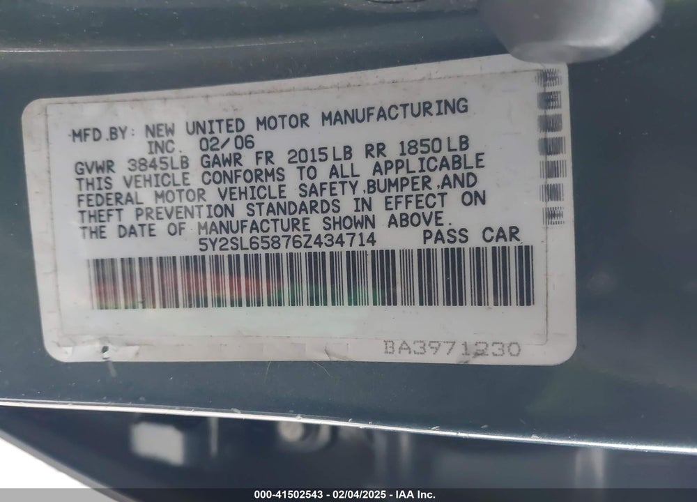 2006 PONTIAC VIBE VIN: 5Y2SL65876Z434714