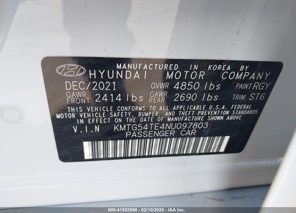 2022 GENESIS G70 3.3T RWD VIN: KMTG54TE4NU097803