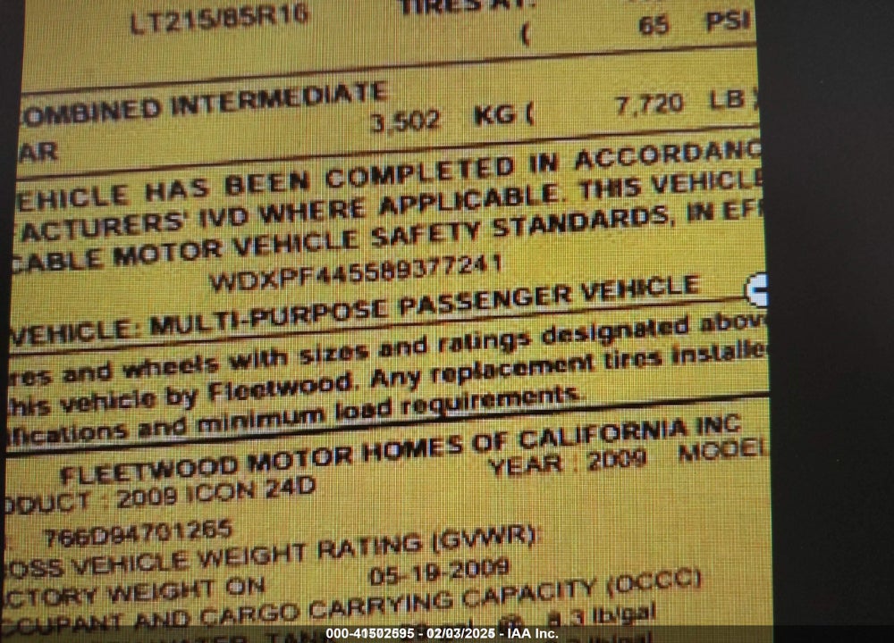 2008 DODGE SPRINTER 3500 VIN: WDXPF445589377241